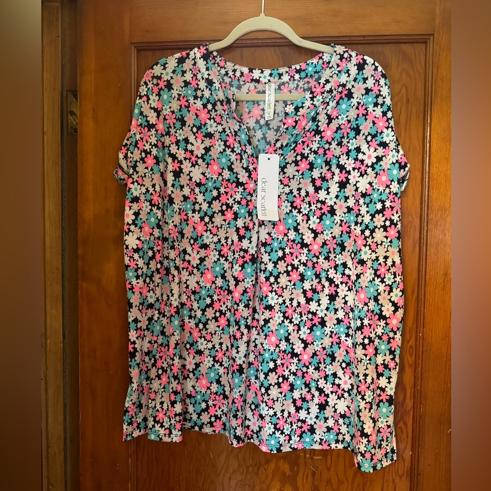 NWT Dear Scarlett Blue, Pink, and White Floral Blouse